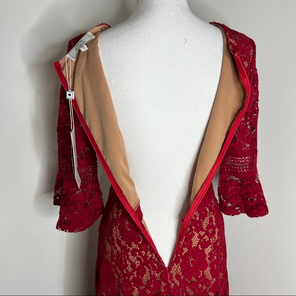 MISSMAY Full Lace Contrast Bell Sleeve Formal Long Dress Red Size S NWT - Picture 13 of 15